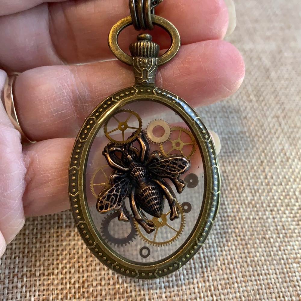 Honey Bee Steampunk Gears 30” Necklace One of a kind New - Picture 4 of 8